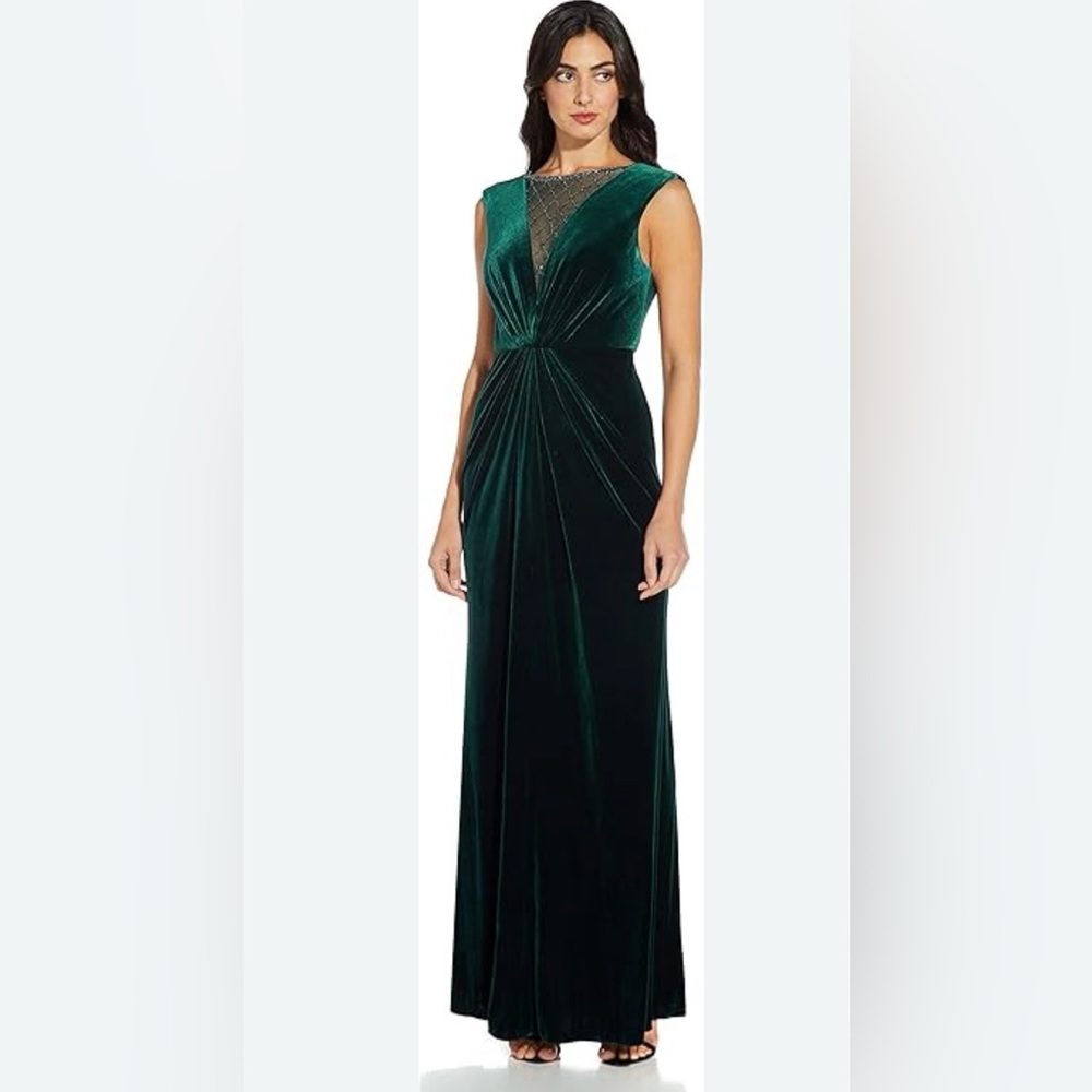 Adrianna Papell Forest Green Velvet Formal Prom/Party Dress